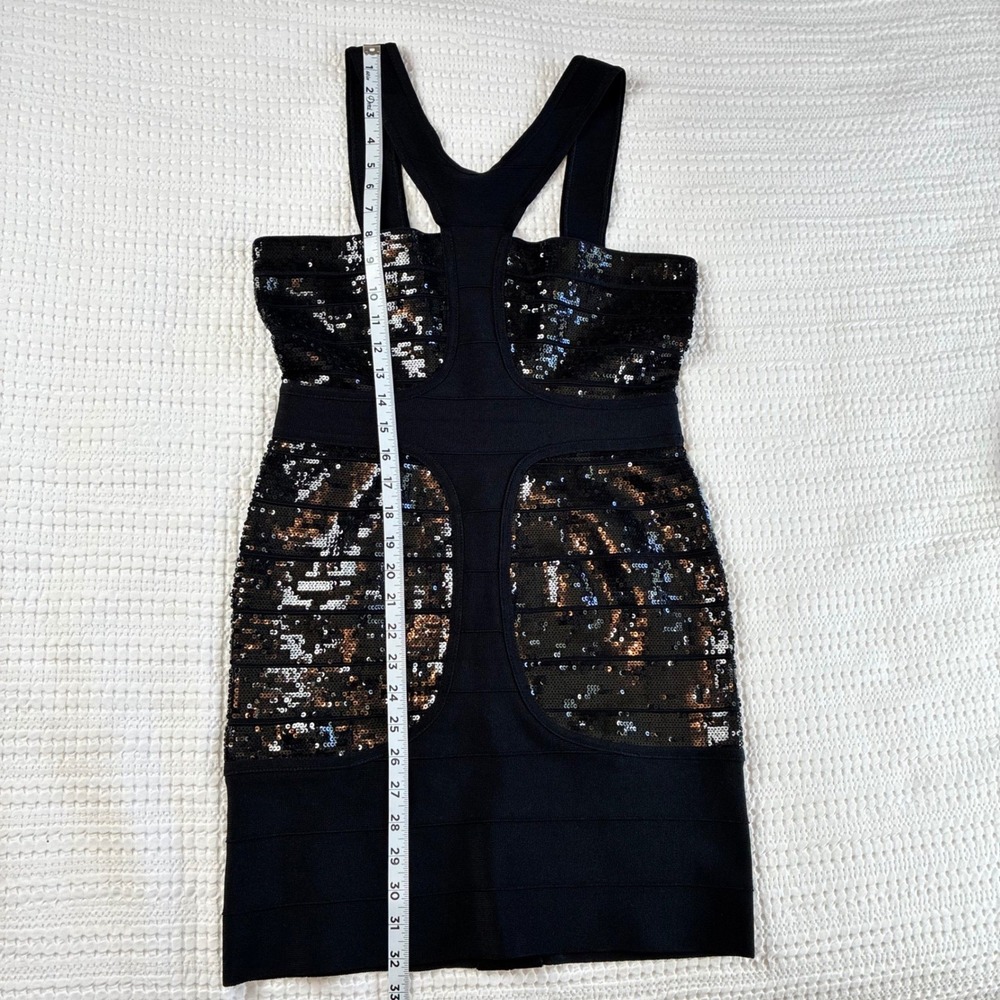 Herve Leger Bandage Dress Mini Jordan Black Sequin LBD Body Con Large - Picture 10 of 12